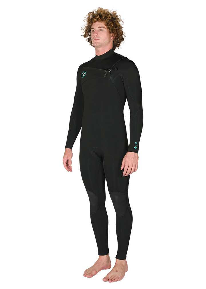 7 Seas 3-2 Full Chest Zip Wetsuit - Black with Jade Logos