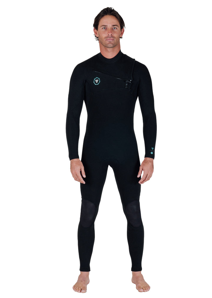 7 Seas 4-3 Full Chest Zip Wetsuit - Black with Jade Logos