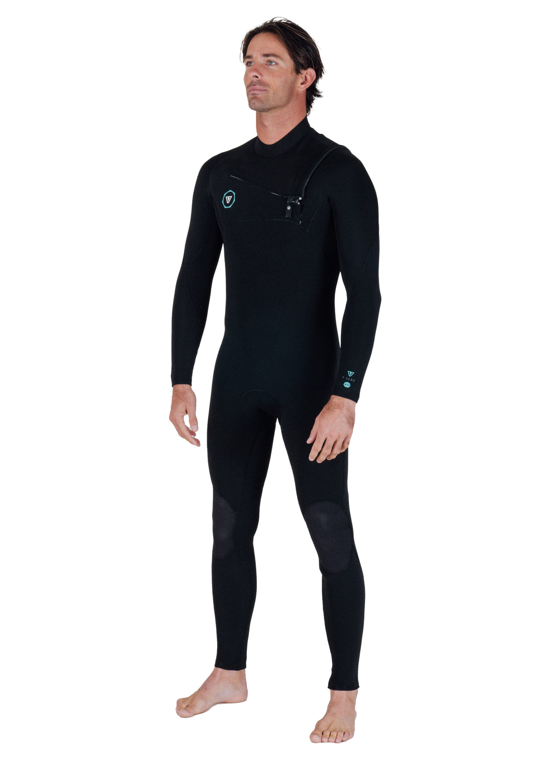 7 Seas 4-3 Full Chest Zip Wetsuit - Black with Jade Logos