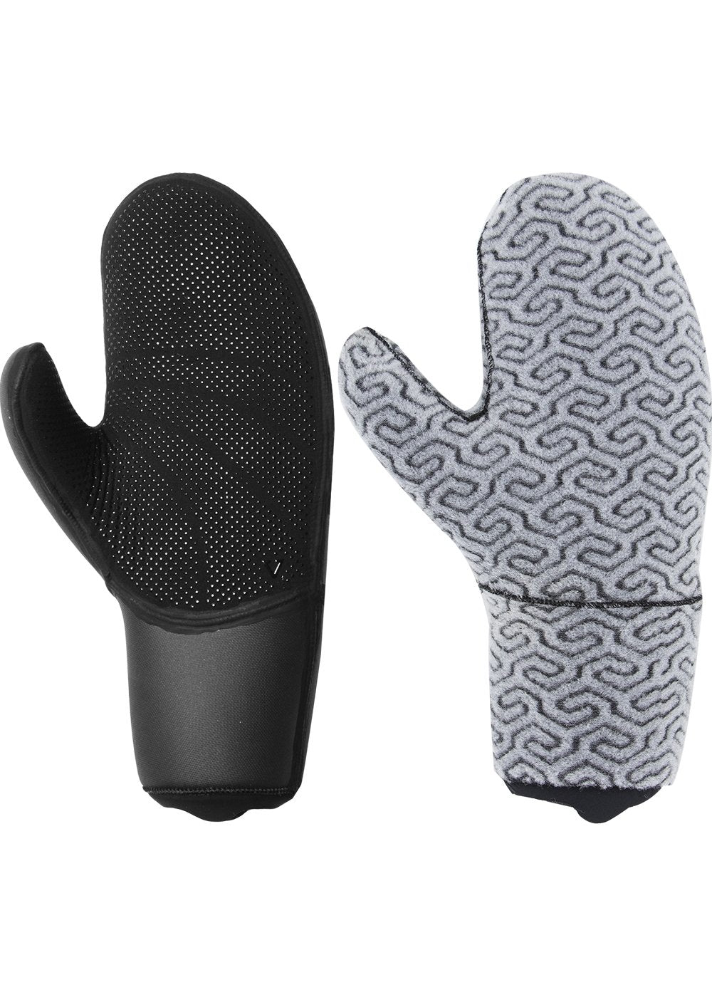 Vissla Men's Black 7 Seas 7MM Mitten Wetsuit Gloves. Front and Back Inside View.